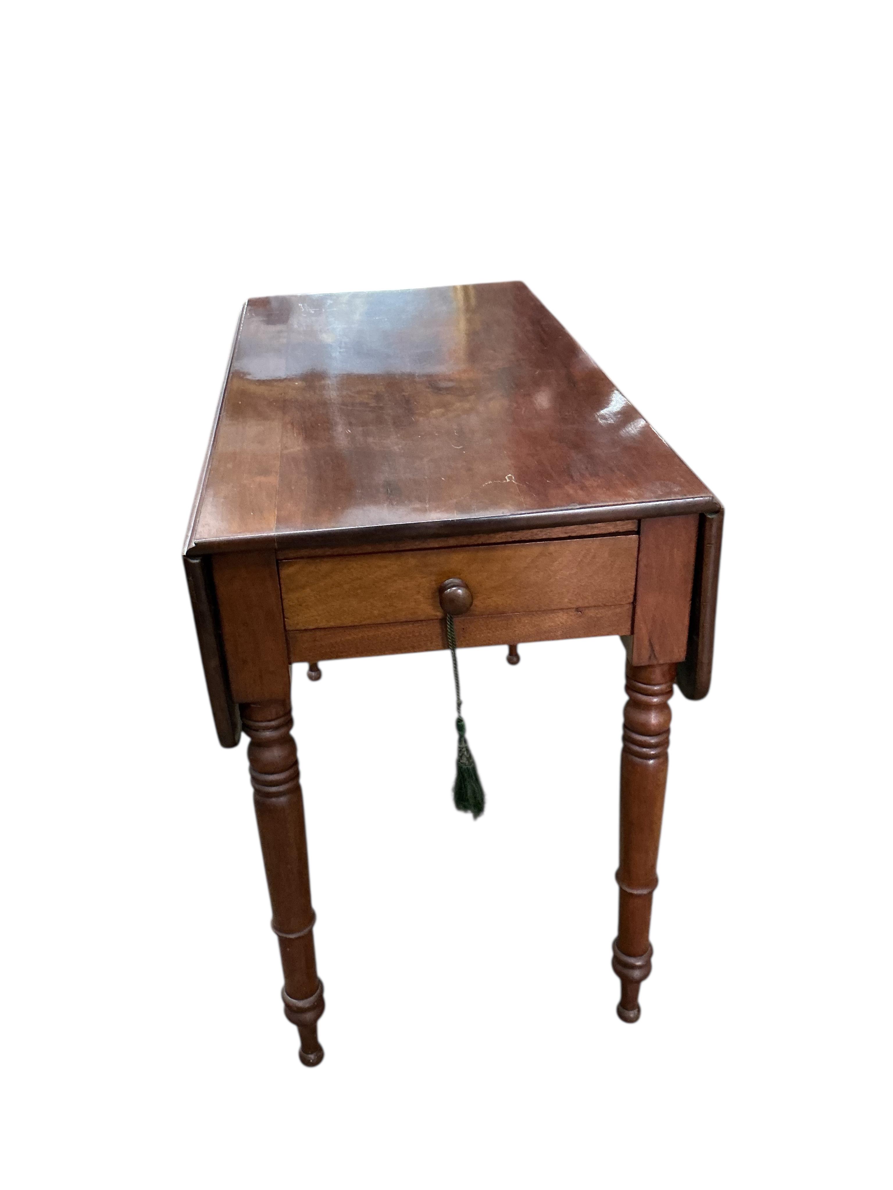 A George III mahogany drop leaf table and a Victorian mahogany Pembroke table, larger width 104cm, depth 50cm, height 73cm